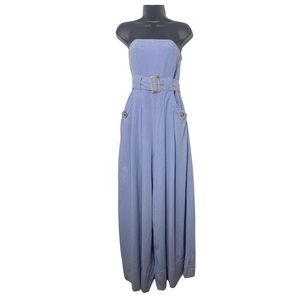 FP Blue Linen Strapless Jumpsuit